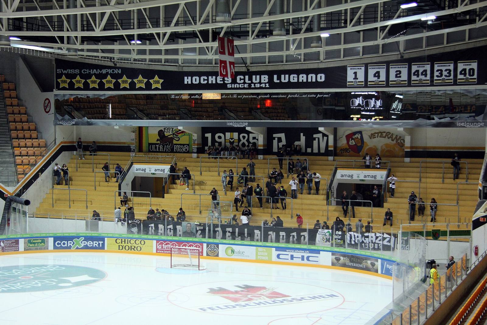 The home end of the Corner Arena, Lugano's home rink, in an archive photograph: on Friday evening Lugano return to home ice against EHC Kloten, starting at 7.45 pm.